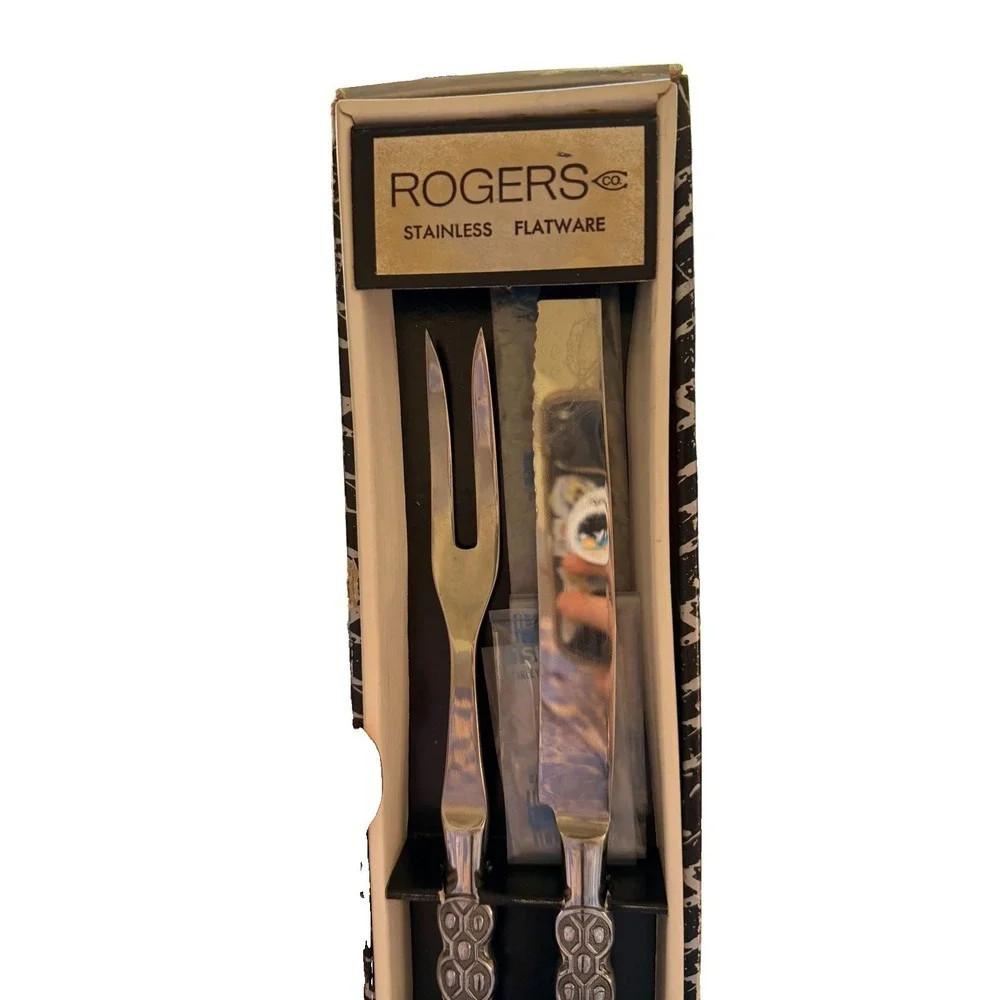 Vintage Stanley Roberts Lancelot 2 Pc Carving Set Knife Fork Japan Rogers Box
